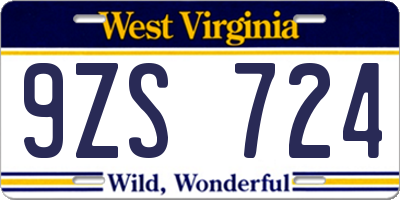 WV license plate 9ZS724