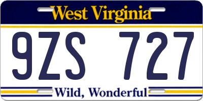 WV license plate 9ZS727