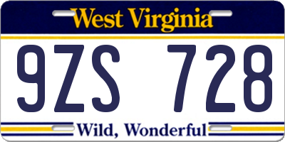 WV license plate 9ZS728