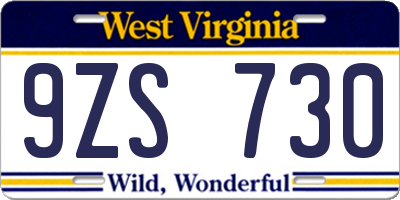 WV license plate 9ZS730