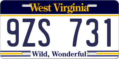 WV license plate 9ZS731