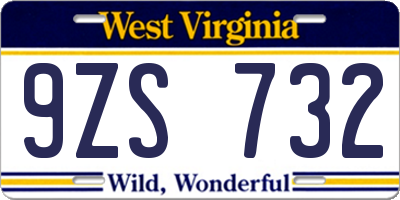 WV license plate 9ZS732