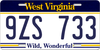 WV license plate 9ZS733