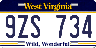 WV license plate 9ZS734