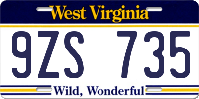 WV license plate 9ZS735