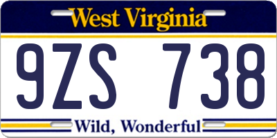 WV license plate 9ZS738