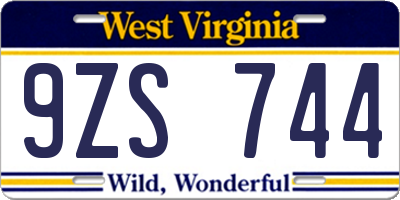 WV license plate 9ZS744