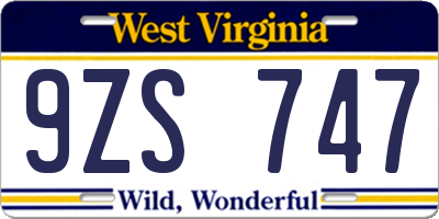 WV license plate 9ZS747