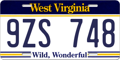 WV license plate 9ZS748