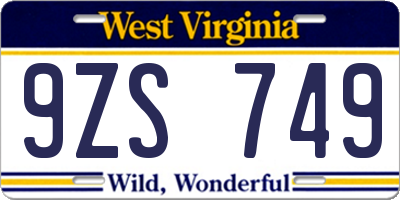 WV license plate 9ZS749