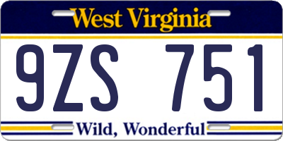 WV license plate 9ZS751