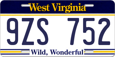 WV license plate 9ZS752