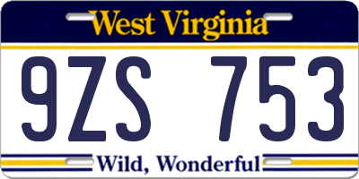 WV license plate 9ZS753