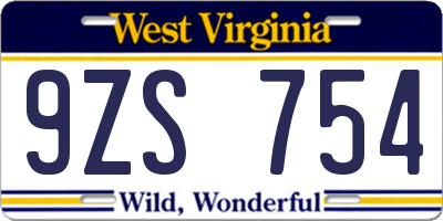 WV license plate 9ZS754