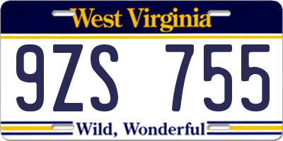 WV license plate 9ZS755