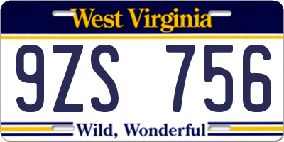 WV license plate 9ZS756