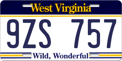 WV license plate 9ZS757