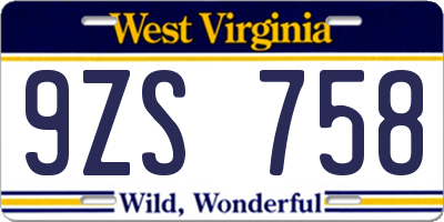 WV license plate 9ZS758