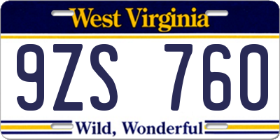 WV license plate 9ZS760