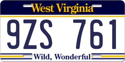 WV license plate 9ZS761