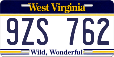 WV license plate 9ZS762