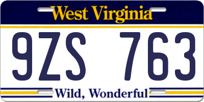 WV license plate 9ZS763