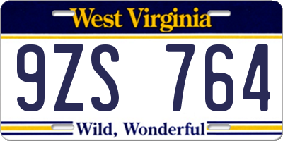 WV license plate 9ZS764