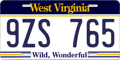 WV license plate 9ZS765