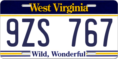 WV license plate 9ZS767