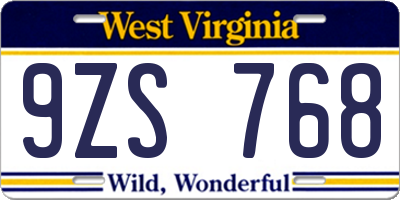 WV license plate 9ZS768