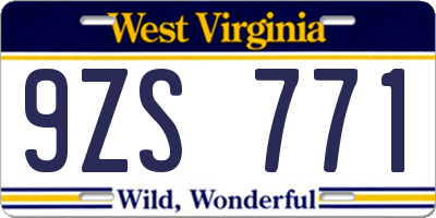 WV license plate 9ZS771