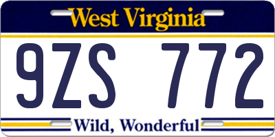 WV license plate 9ZS772