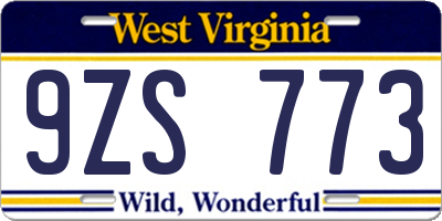 WV license plate 9ZS773
