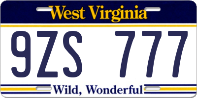 WV license plate 9ZS777
