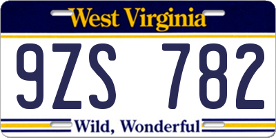 WV license plate 9ZS782