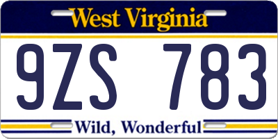 WV license plate 9ZS783