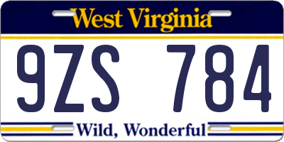 WV license plate 9ZS784