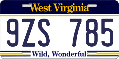 WV license plate 9ZS785