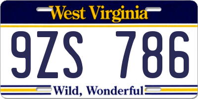 WV license plate 9ZS786