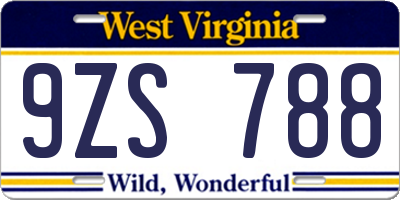 WV license plate 9ZS788