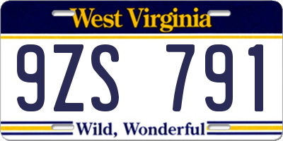 WV license plate 9ZS791