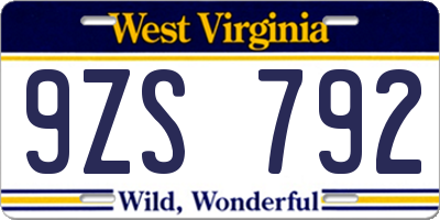 WV license plate 9ZS792