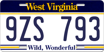 WV license plate 9ZS793