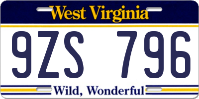 WV license plate 9ZS796