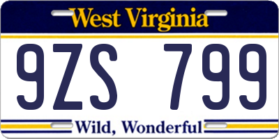 WV license plate 9ZS799