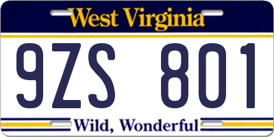 WV license plate 9ZS801