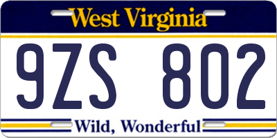 WV license plate 9ZS802