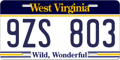 WV license plate 9ZS803