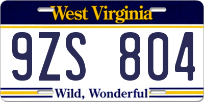 WV license plate 9ZS804