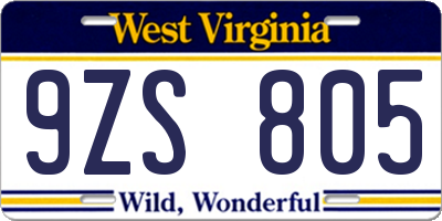 WV license plate 9ZS805